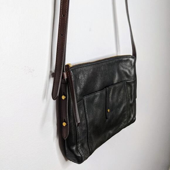 Fossil Black Gold Leather Zip Top Crossbody Bag - Picture 4 of 12